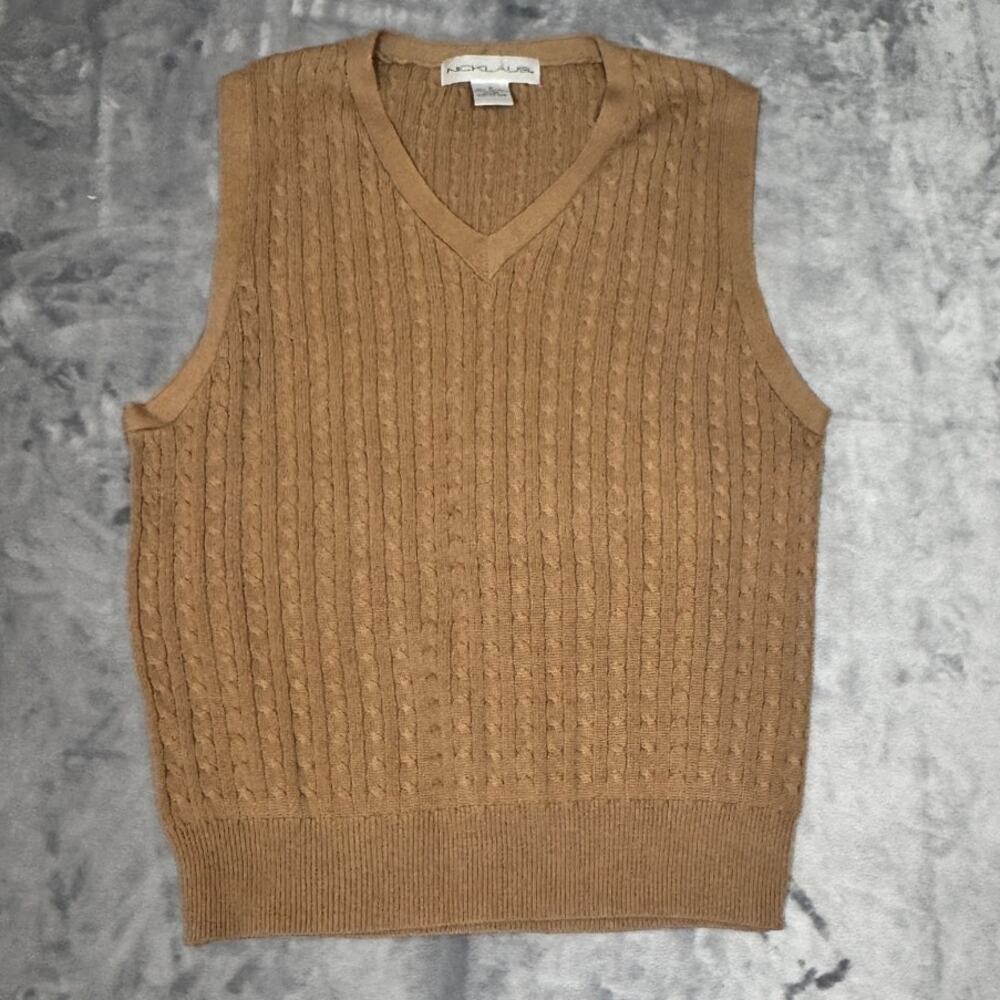 Nicklaus sweater vest tan‎ M 100% cotton, preppy, vacation, quiet luxury